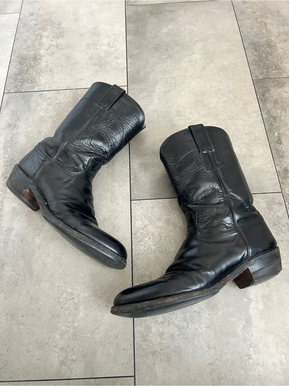 JUSTIN Roper black boots western leather cowboy 9.5 D